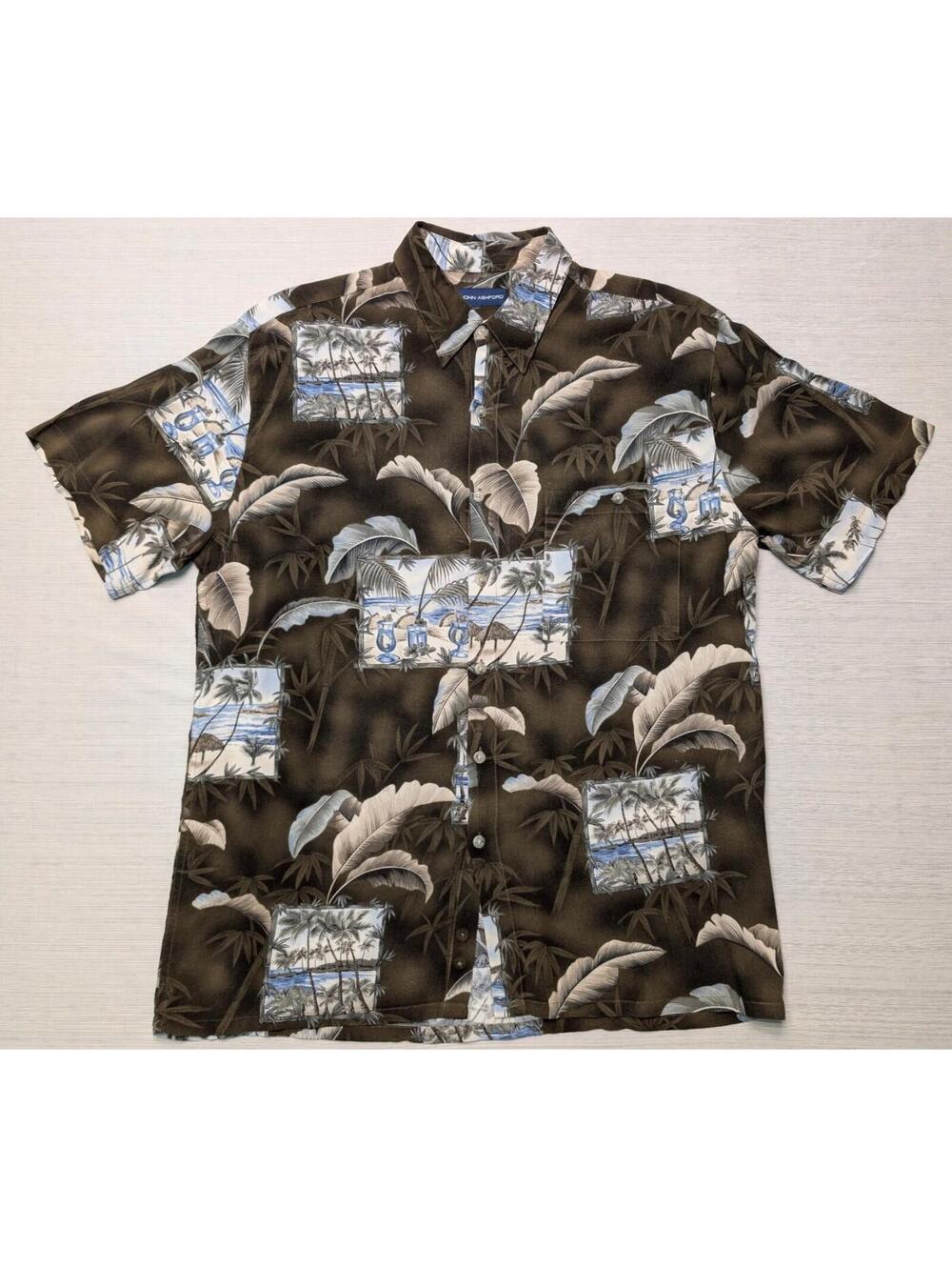 John Ashford Button-Front Short Sleeve Hawaiian Shirt Large